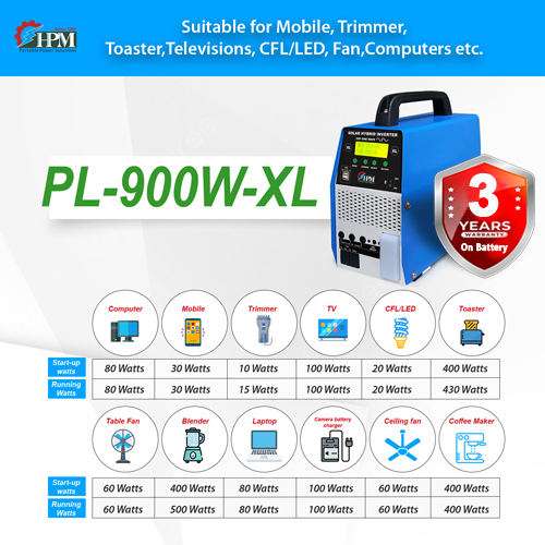 86Ah, 1 kva Portable Inverter for Home with Inbuilt Lithium Battery, PL-900W-XL