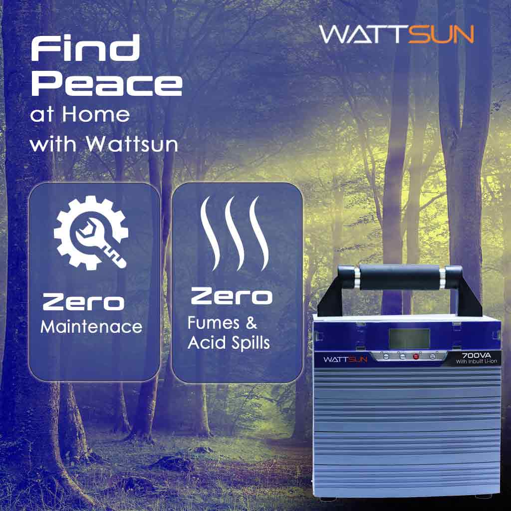 Wattsun Inverter 700VA with Upto 15 Year Life | Integrated 1024Wh Lithium-Ion Battery | Pure Sine Wave Inverter | IP32 Water Protection | LCD Display | Compact & Portable Design | 5 Years Warranty
