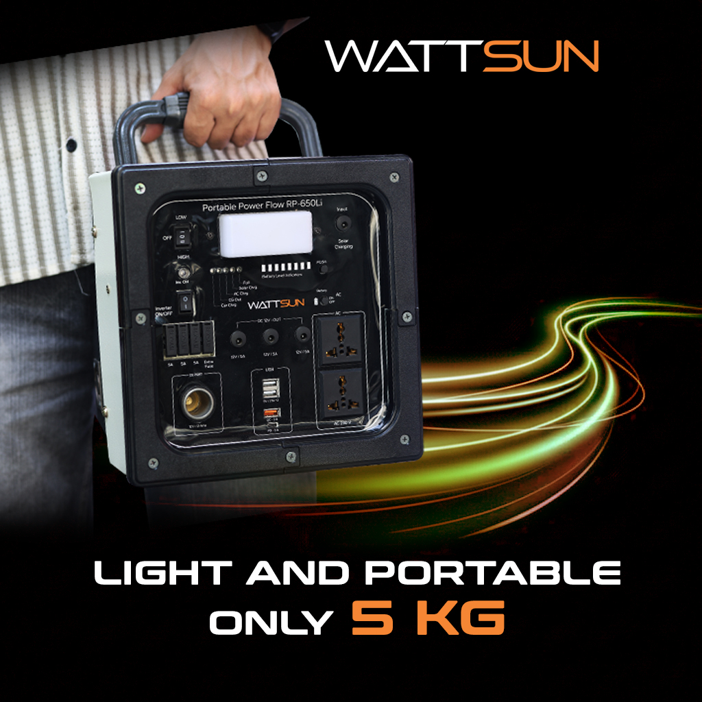 Wattsun 650 WATT Portable Power Station | Inbuilt 268.8 Wh Li-Battery | 10 Output Ports | Weight 5.4 kg | IP 32 Water Protection | 3 years Warranty | Inbuilt 15W Light | For Outdoor Activities & Home