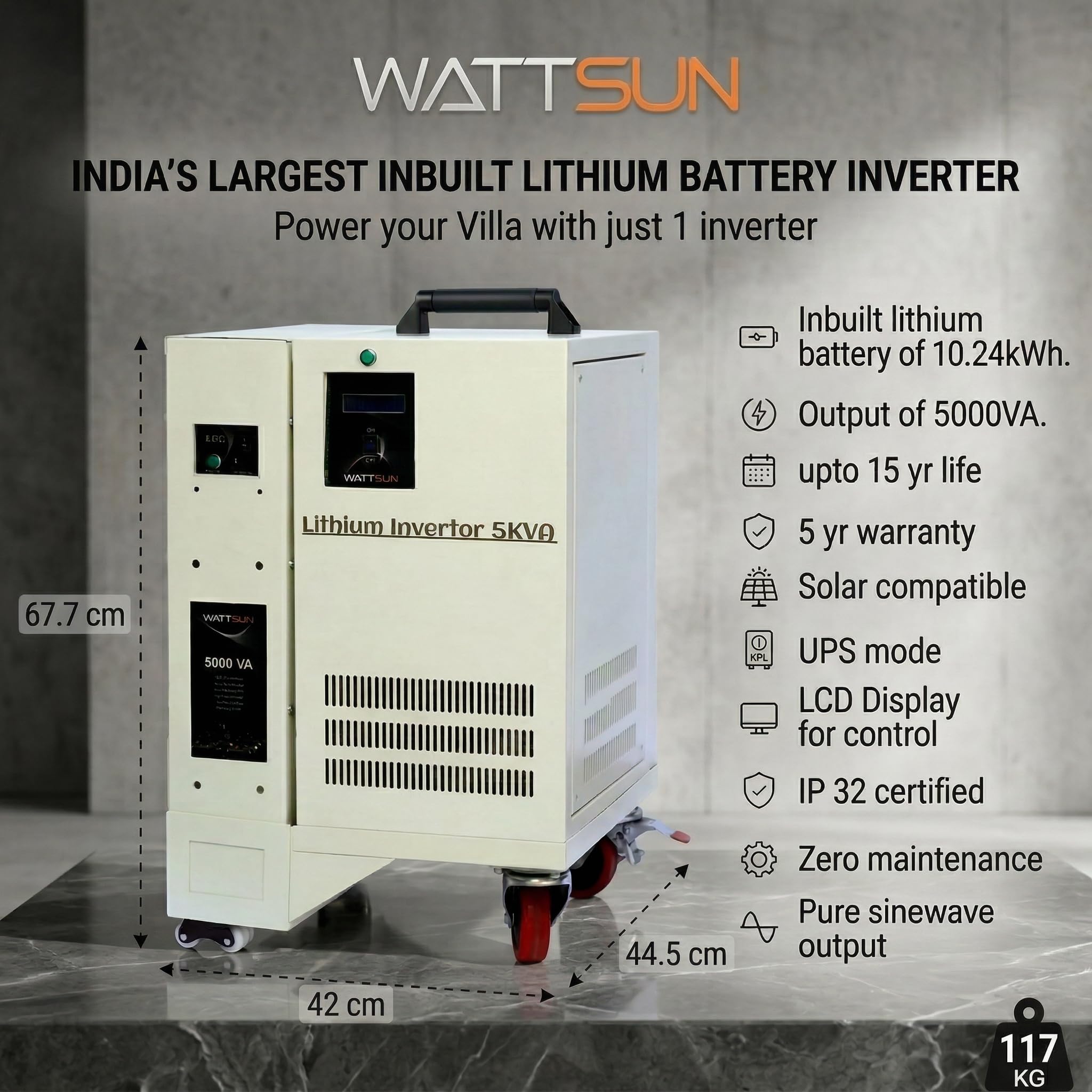     5KVA UPS Portable Lithium Inverter with Inbuilt 200Ah battery,  UPS-5000W