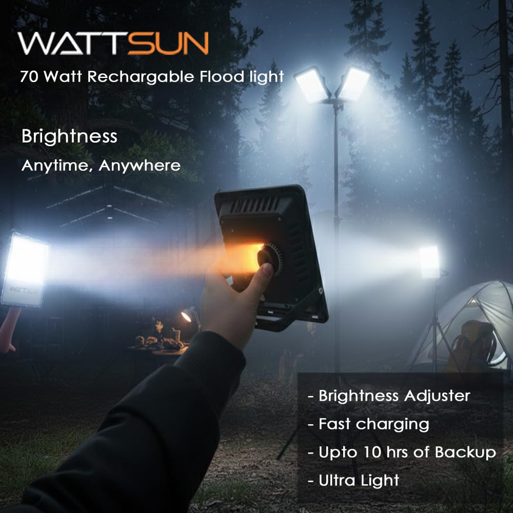 70 Watt Rechargeable Solar LED Flood Light with 5000 mah Battery - Lithium, HP-F70Li Plus 1 Pcs Charger Adapter