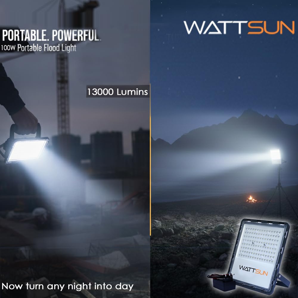 100 Watt Rechargeable Solar LED Flood Light with 2500 mah Battery - Lithium, HP-F100Li - ECO Plus 1 Pcs Charger Adapter