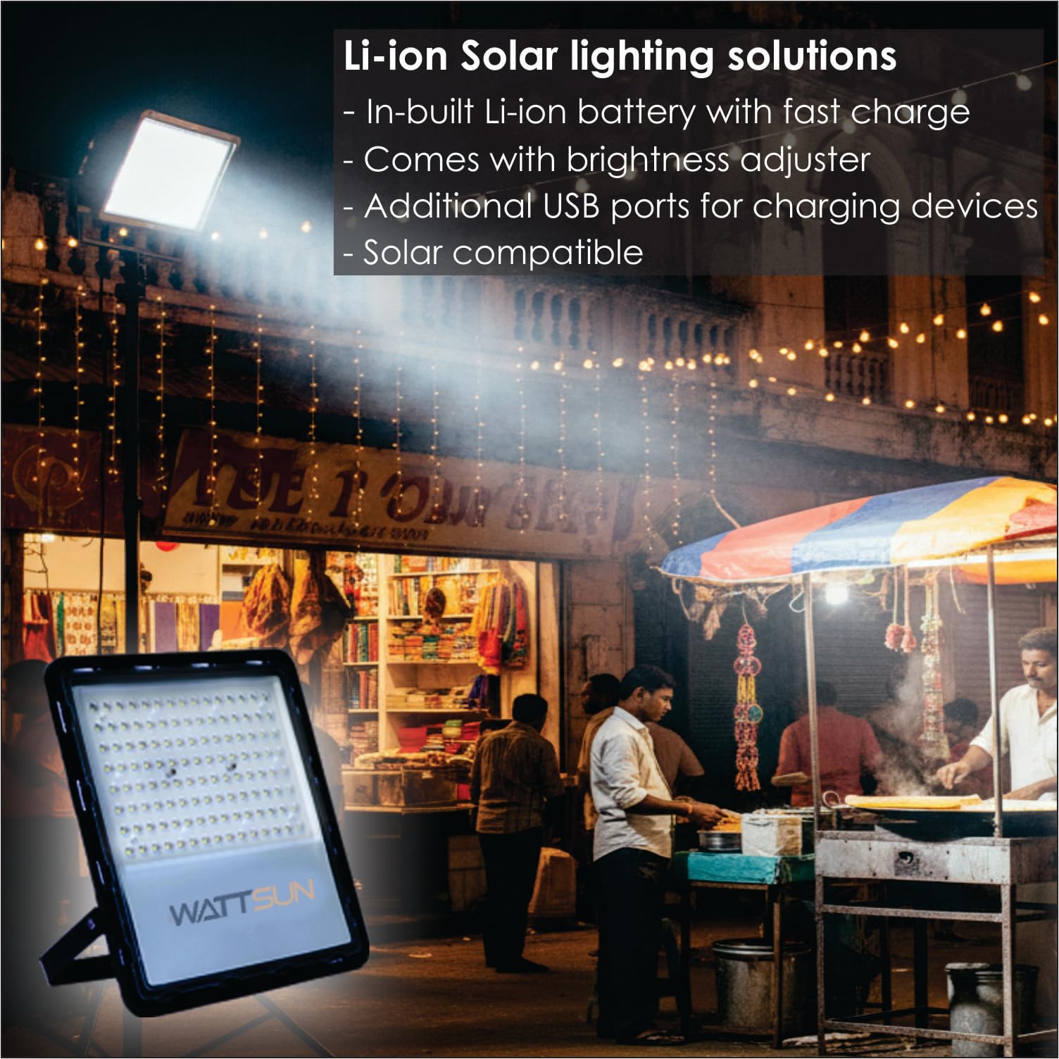 100 Watt Rechargeable Solar LED Flood Light with 2500 mah Battery - Lithium, HP-F100Li - ECO Plus 1 Pcs Charger Adapter