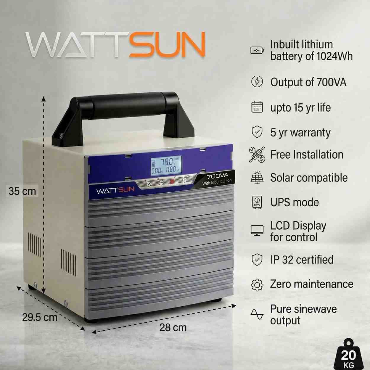 700VA Lithium Inverter with Inbuilt 1024Wh battery - 5 year warranty