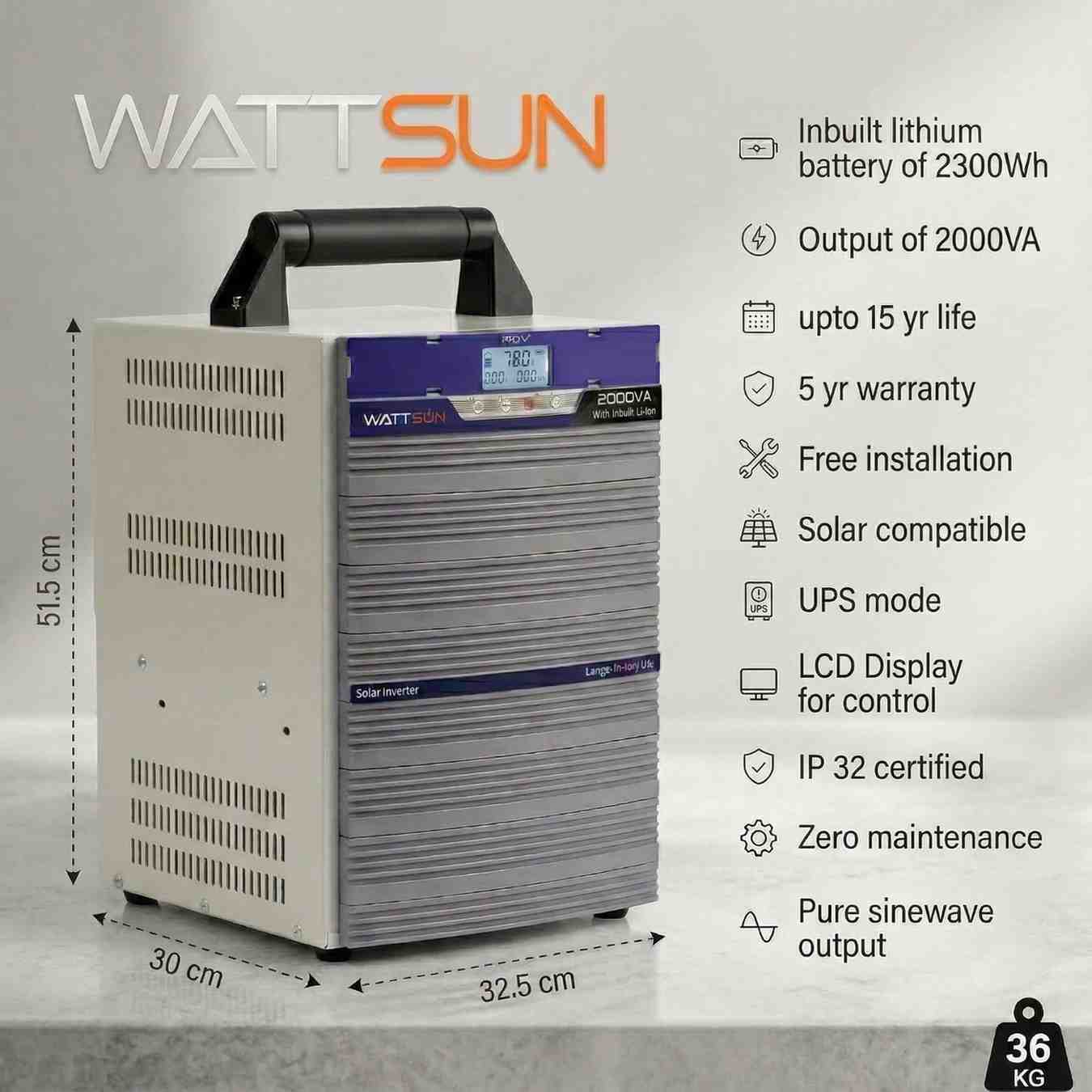 2KVA Lithium Inverter with Inbuilt 2300Wh battery - 5 year warranty