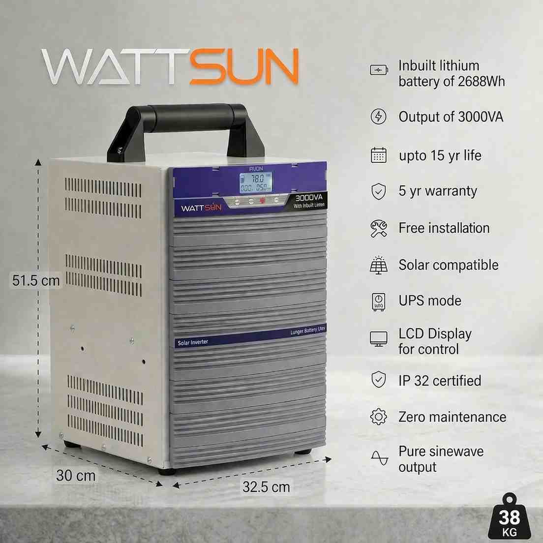 Wattsun Inverter 3KVA with Up to 15-Year Life